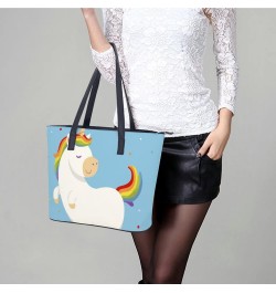 Womens Handbag Blue Cute Unicorn Leather Tote Bag Top Handle Satchel Bags For Lady $19.94 Totes