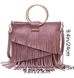 Women Round Handle Crossbody Bag Purse Tassels Shoulder Bags Faux Leather Handbag Satchel Black Dark Pink $27.26 Totes