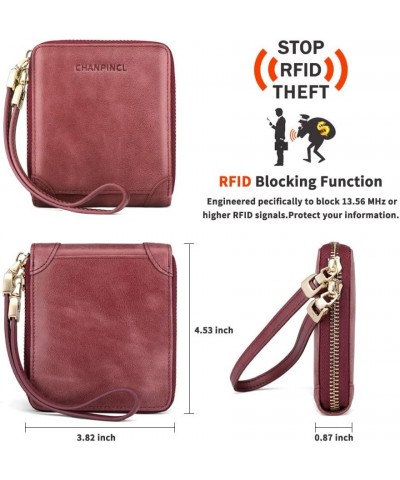 RFID Wallets for women Genuine Leather Zipper Purses Secure Large Capacity Multi-card Wallets Clutch Travel Wristlet (Red) Pu...