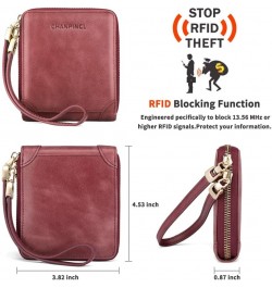 RFID Wallets for women Genuine Leather Zipper Purses Secure Large Capacity Multi-card Wallets Clutch Travel Wristlet (Red) Pu...