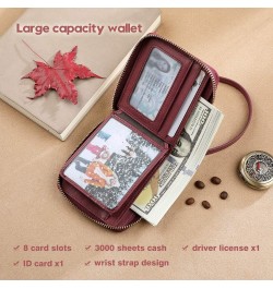 RFID Wallets for women Genuine Leather Zipper Purses Secure Large Capacity Multi-card Wallets Clutch Travel Wristlet (Red) Pu...