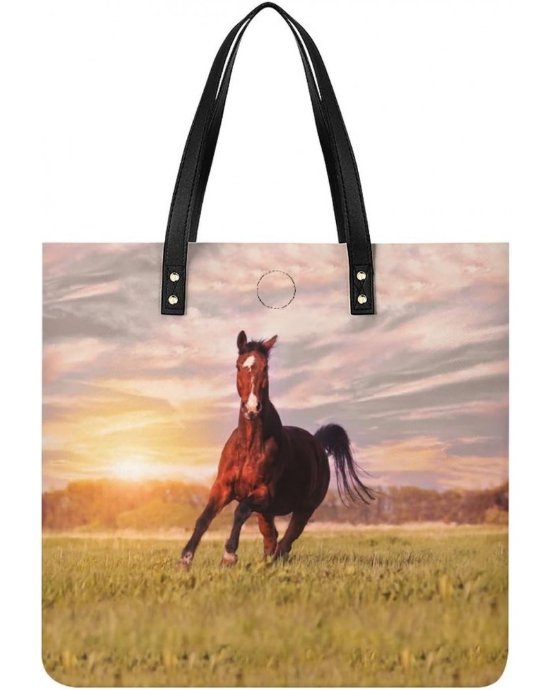 Horse Running on Grass Tote Bags PU Leather Shoulder Bag Purses Work Tote Handbags for Women Men $15.68 Totes