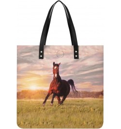 Horse Running on Grass Tote Bags PU Leather Shoulder Bag Purses Work Tote Handbags for Women Men $15.68 Totes