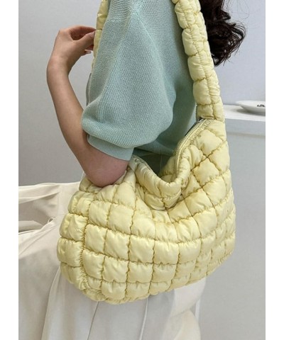 Puffer Shoulder Bag for Women Quilted Tote Bag Large Purse Crossbody Bag Casual Cloud Bag Hobo Bag Yellow $28.95 Totes