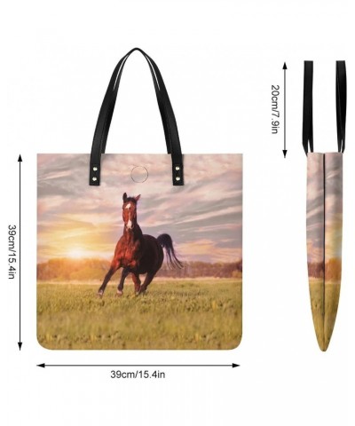 Horse Running on Grass Tote Bags PU Leather Shoulder Bag Purses Work Tote Handbags for Women Men $15.68 Totes