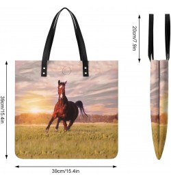 Horse Running on Grass Tote Bags PU Leather Shoulder Bag Purses Work Tote Handbags for Women Men $15.68 Totes