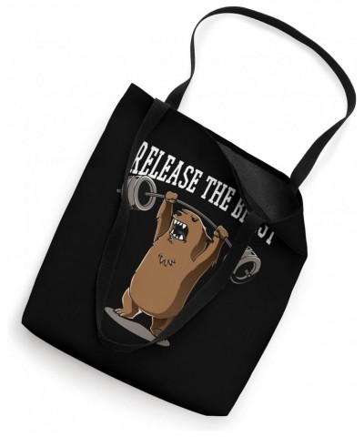 Release The Beast Gym Workout Grizzly Bear Bodybuilder Tote Bag $12.97 Totes