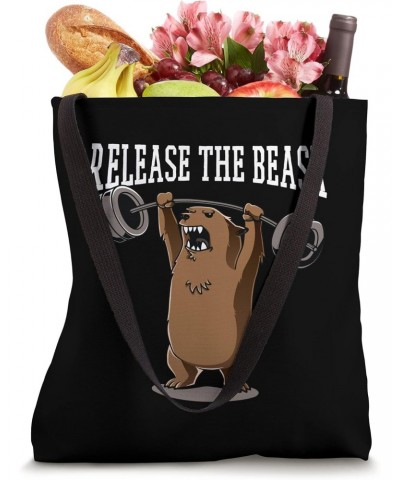 Release The Beast Gym Workout Grizzly Bear Bodybuilder Tote Bag $12.97 Totes