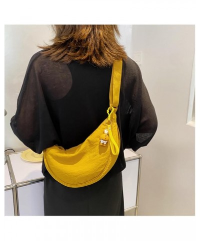 Crossbody Hobo Bag for Women Men Small Nylon Slouchy Purse Round Shoulder Bag Yellow $12.53 Hobo Bags