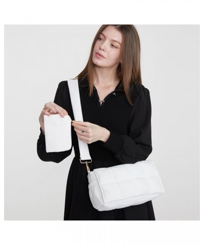 Puffer shoulder bag Cotton Padded handbag designer quilted crossbody dupes women lightweight purse White S $11.75 Shoulder Bags