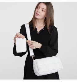 Puffer shoulder bag Cotton Padded handbag designer quilted crossbody dupes women lightweight purse White S $11.75 Shoulder Bags