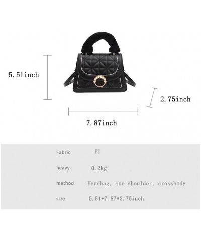 Diamond Check handbag Women's plush handbag Versatile niche one shoulder small square bag Black $10.02 Handbags