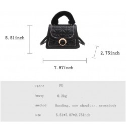 Diamond Check handbag Women's plush handbag Versatile niche one shoulder small square bag Black $10.02 Handbags