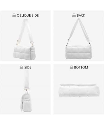 Puffer shoulder bag Cotton Padded handbag designer quilted crossbody dupes women lightweight purse White S $11.75 Shoulder Bags