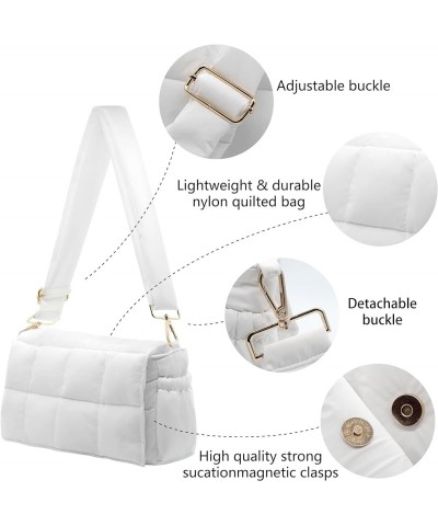 Puffer shoulder bag Cotton Padded handbag designer quilted crossbody dupes women lightweight purse White S $11.75 Shoulder Bags