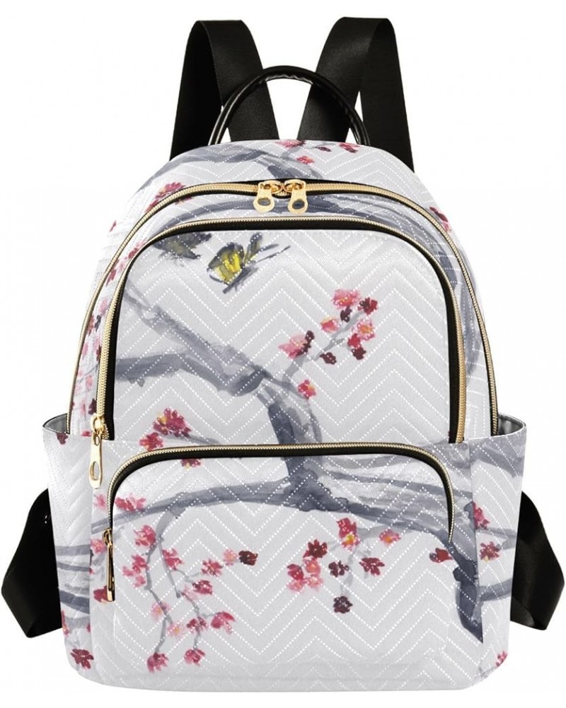 Backpack Purse for Women Plum Tree Branch, Mini Fashion Backpack Watercolor Lightweight Casual Daypack Shoulder Bag Travel Ba...