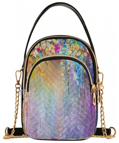 Chain Crossbody Bags for Women Colorful Floral Painting Quilted Shoulder Crossbody Handbags Travel Cross Body Cell Phone Purs...