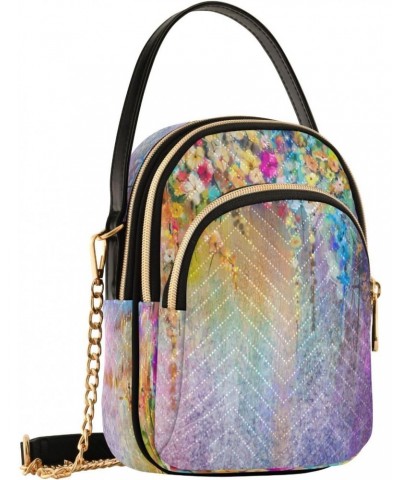 Chain Crossbody Bags for Women Colorful Floral Painting Quilted Shoulder Crossbody Handbags Travel Cross Body Cell Phone Purs...