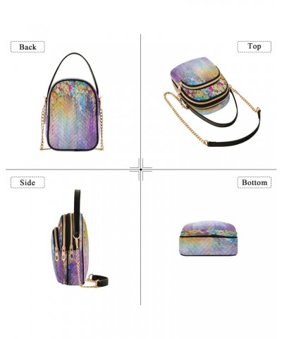 Chain Crossbody Bags for Women Colorful Floral Painting Quilted Shoulder Crossbody Handbags Travel Cross Body Cell Phone Purs...