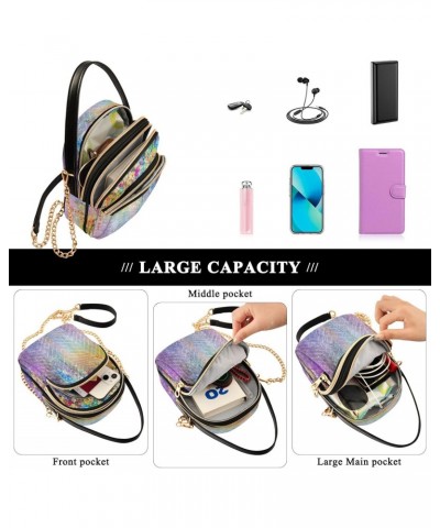 Chain Crossbody Bags for Women Colorful Floral Painting Quilted Shoulder Crossbody Handbags Travel Cross Body Cell Phone Purs...