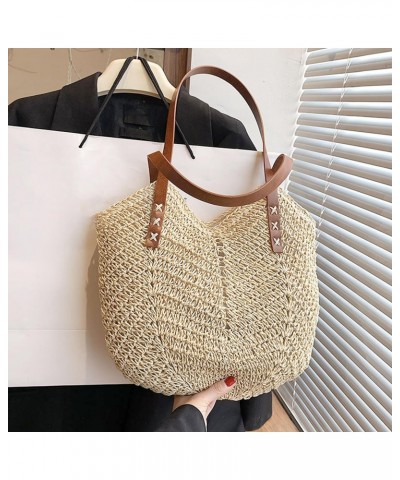 Tote Bag Daily Collocation Handmade Women Purse Straw Handbag Fashion Accessories Beige $16.09 Totes