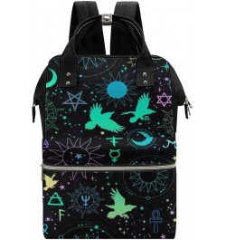 Human-skull-flowers Travel Backpack Mommy Bag for Women, Casual Daypack Backpack, Handbag Black Magical-bright-alchemical-sym...