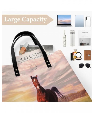 Horse Running on Grass Tote Bags PU Leather Shoulder Bag Purses Work Tote Handbags for Women Men $15.68 Totes