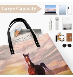 Horse Running on Grass Tote Bags PU Leather Shoulder Bag Purses Work Tote Handbags for Women Men $15.68 Totes