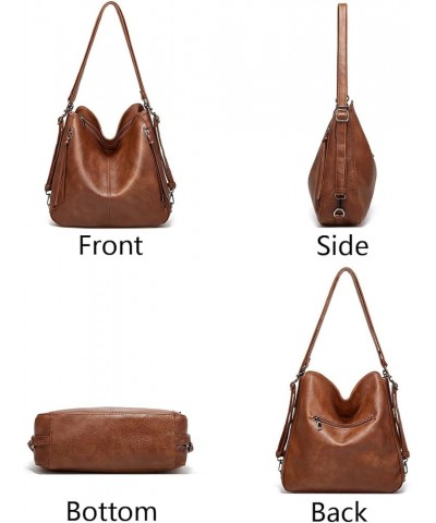 Hobo Tote Shoulder Bag Purses 3pcs for Women PU Retro Backpack Handbag Satchel Clutch Wallet Brown $18.50 Backpacks