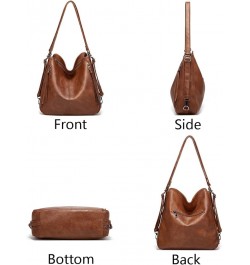 Hobo Tote Shoulder Bag Purses 3pcs for Women PU Retro Backpack Handbag Satchel Clutch Wallet Brown $18.50 Backpacks