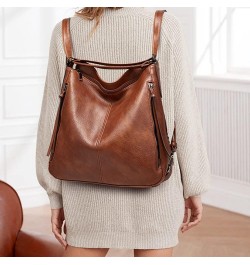 Hobo Tote Shoulder Bag Purses 3pcs for Women PU Retro Backpack Handbag Satchel Clutch Wallet Brown $18.50 Backpacks