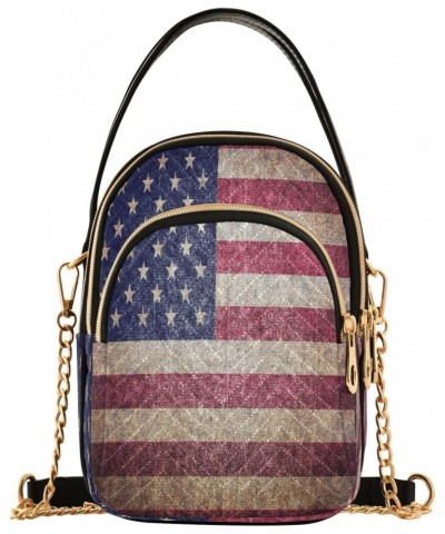 Chain Crossbody Bags for Women American Flag Retor Quilted Shoulder Crossbody Handbags Travel Cross Body Cell Phone Purses Ba...