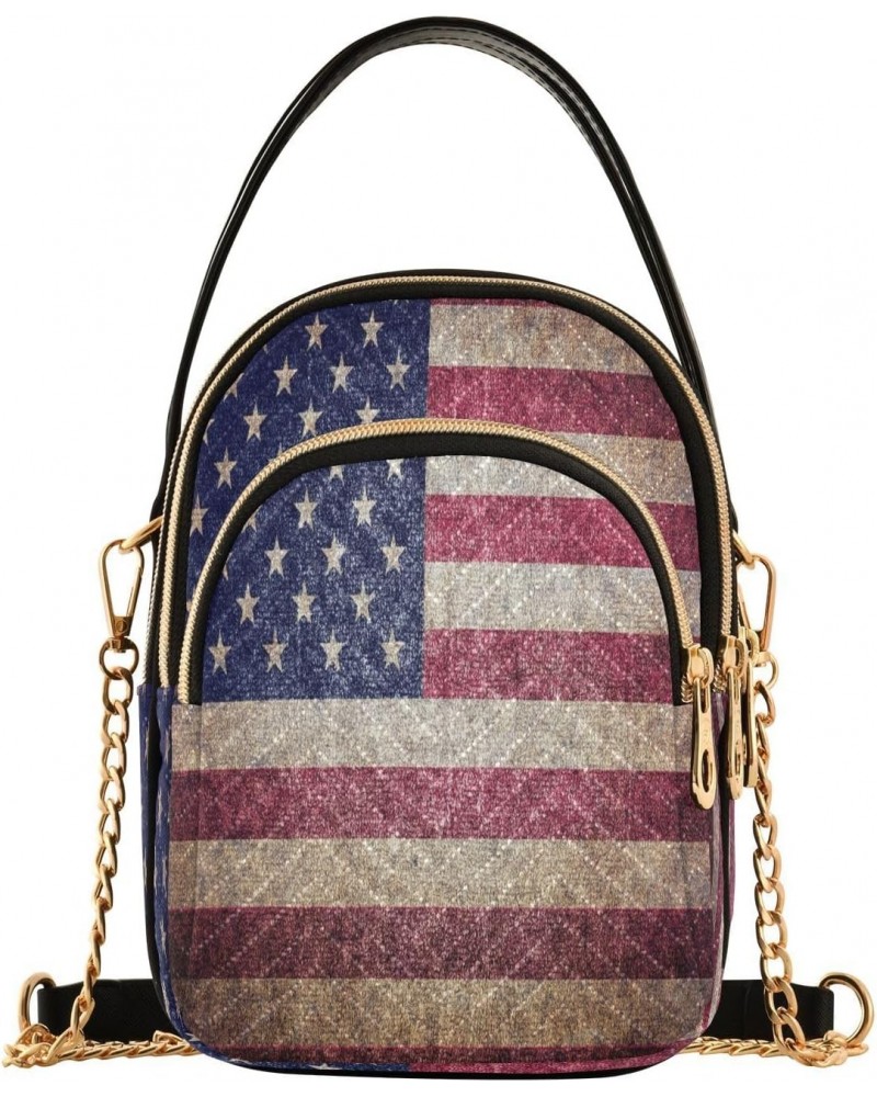 Chain Crossbody Bags for Women American Flag Retor Quilted Shoulder Crossbody Handbags Travel Cross Body Cell Phone Purses Ba...