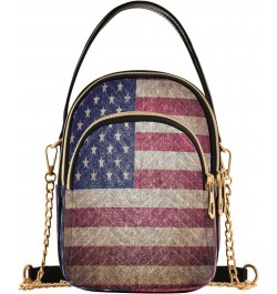 Chain Crossbody Bags for Women American Flag Retor Quilted Shoulder Crossbody Handbags Travel Cross Body Cell Phone Purses Ba...