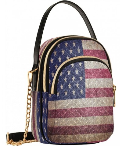 Chain Crossbody Bags for Women American Flag Retor Quilted Shoulder Crossbody Handbags Travel Cross Body Cell Phone Purses Ba...