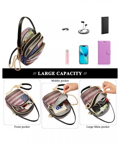 Chain Crossbody Bags for Women American Flag Retor Quilted Shoulder Crossbody Handbags Travel Cross Body Cell Phone Purses Ba...