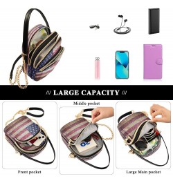 Chain Crossbody Bags for Women American Flag Retor Quilted Shoulder Crossbody Handbags Travel Cross Body Cell Phone Purses Ba...