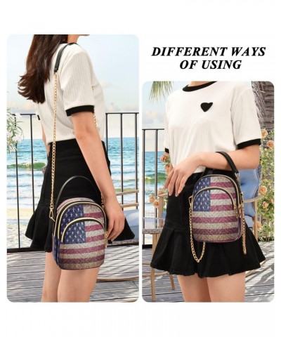 Chain Crossbody Bags for Women American Flag Retor Quilted Shoulder Crossbody Handbags Travel Cross Body Cell Phone Purses Ba...