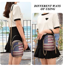 Chain Crossbody Bags for Women American Flag Retor Quilted Shoulder Crossbody Handbags Travel Cross Body Cell Phone Purses Ba...