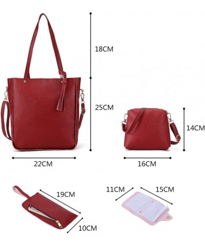 Women Big 4Pcs Set Faux Leather Handbag Shoulder Bag Tote Purse Messenger Clutch Wallet with Zipper (Red, One Size) Gray One ...