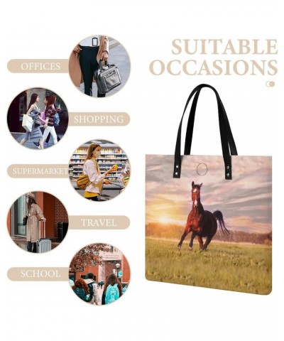 Horse Running on Grass Tote Bags PU Leather Shoulder Bag Purses Work Tote Handbags for Women Men $15.68 Totes