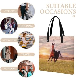 Horse Running on Grass Tote Bags PU Leather Shoulder Bag Purses Work Tote Handbags for Women Men $15.68 Totes