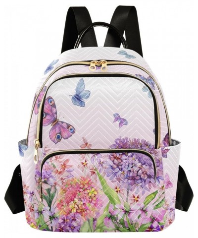 Hydrangea Flowers and Colorful Butterflies Mini Backpack Purse for Women Travel Bag Fashion Daypack Back Pack Shoulder Bag Mu...