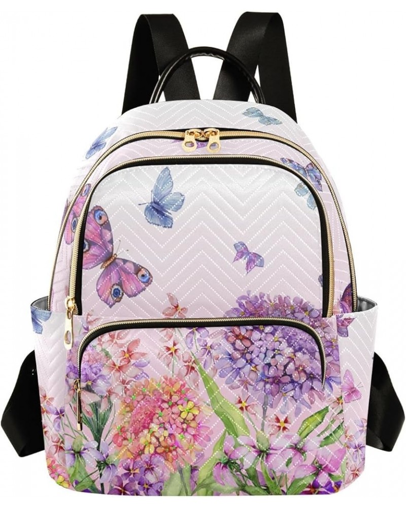 Hydrangea Flowers and Colorful Butterflies Mini Backpack Purse for Women Travel Bag Fashion Daypack Back Pack Shoulder Bag Mu...