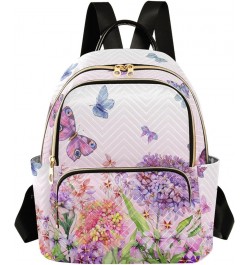 Hydrangea Flowers and Colorful Butterflies Mini Backpack Purse for Women Travel Bag Fashion Daypack Back Pack Shoulder Bag Mu...