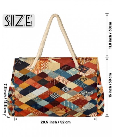 Colorful Pattern Geometry Beach Bags for Women Large Tote Bag with Zipper and Pockets Waterproof Sandproof Accessories Swim P...