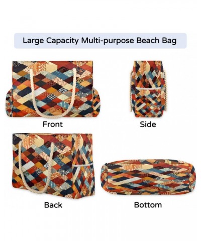 Colorful Pattern Geometry Beach Bags for Women Large Tote Bag with Zipper and Pockets Waterproof Sandproof Accessories Swim P...