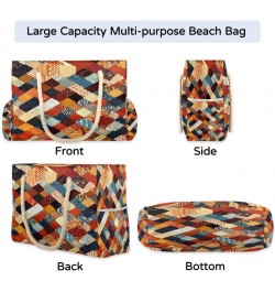 Colorful Pattern Geometry Beach Bags for Women Large Tote Bag with Zipper and Pockets Waterproof Sandproof Accessories Swim P...