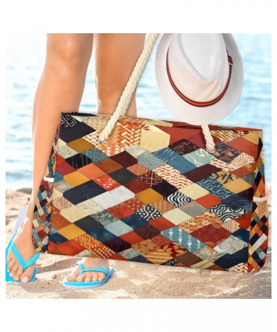 Colorful Pattern Geometry Beach Bags for Women Large Tote Bag with Zipper and Pockets Waterproof Sandproof Accessories Swim P...