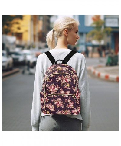 Mini Backpack for Women, Rose Flower Pattern Travel Backpack Purse for Ladies, Small Bookbag Daypack Shoulder Bag S Multi948 ...